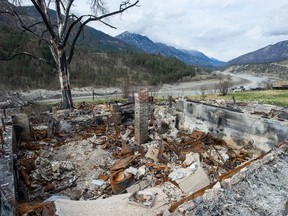 Damaged structures in Lytton in July 2021 after a wildfire destroyed most of the village.