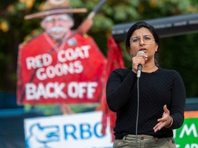 NDP leadership candidate Anjali Appadurai attends a pipeline protest in Burnaby, BC Saturday, September 17, 2022.  (Photo by Jason Payne/ PNG)