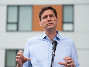 NDP leadership front-runner David Eby announces his housing plan to make housing more affordable across the province in North Vancouver on Sept. 28.