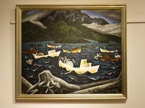 E.J. Hughes Fish Boats, Rivers Inlet (1946) at Heffel gallery in Vancouver, B.C., Oct. 24, 2018. This was one of the paintings Max Stern saw at UBC that led him to seek out Hughes and become his art dealer. It sold for $2 million at a Heffel auction in Nov., 2018, a record for the B.C. artist.