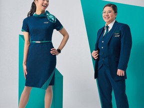 WestJet workers are getting a whole new look as the airline revamps its uniforms with an eye to gender inclusivity. Some of the Calgary-based carrier's new uniforms are shown in this undated handout photo.