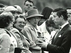 Prince Charles receives a gift of pottery from an admirer in Victoria on April 1 ,1979. (John McKay/Victoria Times Colonist)