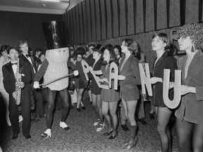 Vancouver civic election at TEAM headquarters at the Bayshore. Mr. Peanut (aka artist Vincent Trasov) and the Peanettes.