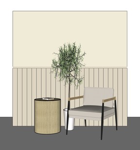 Minimal Beauty look has shiplap halfway up the wall resembling traditional wainscotting. Both upper and lower sections are parts drenched in one modern hue.