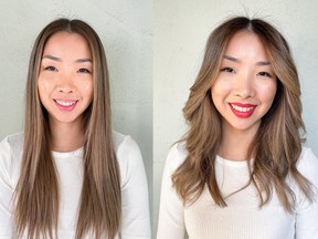 Cathy Nguyen-Tysick is a nurse and busy mom of two boys in need of a little boost to her straight long hair. On the left is Cathy before her makeover, on the right is her after.