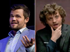 World chess champion Magnus Carlsen, left, has accused American player Hans Niemann, right, of cheating.