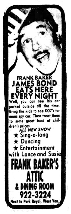 Frank Baker ad in the Aug. 2, 1977 Vancouver Sun.