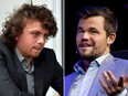 U.S. international grandmaster Hans Niemann, left, has sued chess world champion Magnus Carlsen.