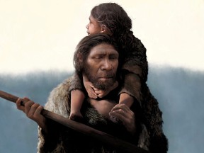 A reconstruction of a Neanderthal father and his daughter is seen in this undated handout photo provided by the Max Planck Institute for Evolutionary Anthropology in Leipzig, Germany.
