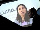 Chief Public Health Officer of Canada Dr. Theresa Tam is seen via videoconference as Health Minister Jean-Yves Duclos listens during a news conference on the COVID-19 pandemic.