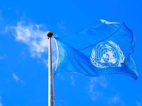 The United Nations flag is seen during the 74th session of the United Nations General Assembly at UN headquarters in New York City, Sept. 24, 2019.