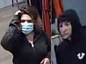 These two suspects were captured on security video while allegedly robbing a boutique in Vancouver on Sept. 30, 2022.