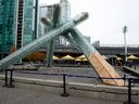 Damage to the Olympic cauldron in downtown Vancouver on October 4, 2022. 