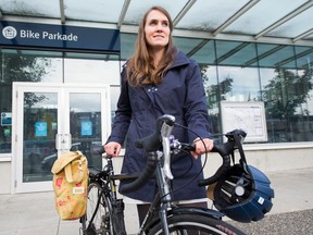 Erin O'Melinn, executive director of Hub Cycling, at the Main Street bike parkade in Vancouver on Oct. 24, 2018.