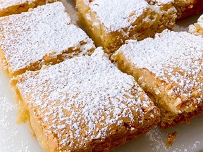 Despite its name, Buttercake looks nothing like a cake. Its shallow profile consists of a dense crust like that of a blondie with crisp edges and a chewy middle.