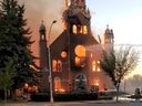 it’s not that popular to express empathy for the way Canada’s Catholics last year had to endure a harrowing upsurge of harassment, arson and vandalism. (Photo: Flames engulf St. Jean Baptiste Catholic Church in Morinville, Alberta, on June 30, 2021)