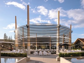 The District Wine Village has a circular setting, with the wineries positioned in a ring around an amphitheatre.