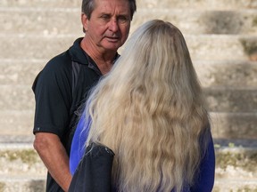 Amanda Todd's father Norman Todd is seen outside the New Westminster Law Courts on Oct. 11, 2022. A sentencing hearing is expected to conclude today for the man convicted of multiple sexual offences against teenager Amanda Todd.