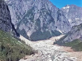 A landslide on Sept. 1 deposited 15 to 25 million cubic metres of debris into the upper Ecstall River in northwest B.C.