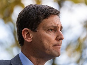 Former B.C. attorney general and housing minister David Eby speaks to the media during a news conference in a park in downtown Vancouver, Thursday, Oct. 20, 2022.