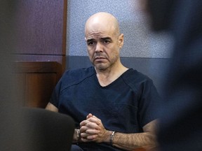 Robert Telles, accused in death of Las Vegas Review-Journal investigative reporter Jeff German, appears in court during his bail hearing at the Regional Justice Center, on Tuesday, Oct. 18, 2022, in Las Vegas. Telles remains in custody after being denied bail.