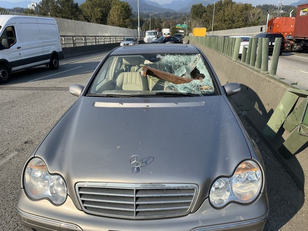 Huge metal beam impales car windshield on Ironworkers