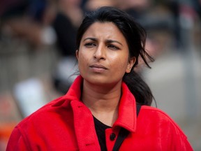 NDP leadership candidate Anjali Appadurai attends a pipeline protest in Burnaby, BC Saturday, September 17, 2022.