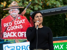 NDP leadership candidate Anjali Appadurai attends a pipeline protest in Burnaby in September.