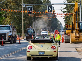 Sewer construction in Langley Township at 200 Street and 40th Avenue. The community is the fastest-growing in Metro Vancouver and funding ways to keep up with municipal infrastructure is one of the election issues.