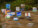 Candidates' election signs posted in Coquitlam during the 2022 municipal election.