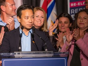 Ken Sim speaks after ABC took majorities on city council, park board and school board. He was accompanied on stage by other ABC winning candidates.