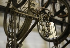 A detail of the 1898 Indian Hendee bicycle for sale.