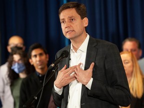 B.C. Premier designate David Eby holds a press conference Friday, Oct. 21, 2022 in Vancouver to address the priorities of his government for the first 100 days in office. Photo: Jason Payne/PNG