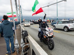 Thousands of people line Stanley Park Causeway and across the Lions Gate Bridge Saturday, October 29, 2022 to take part in the Human Chain for Iran protest.