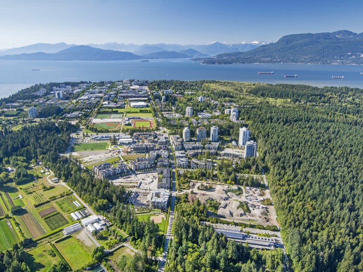  An aerial view of UBC’s main campus, among the forest on Vancouver’s beautiful West Point Grey peninsula.