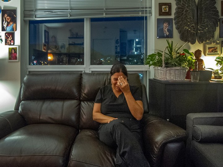  Roya Ghahramani weeps while talking about the overdose death of her only child, Sufia Abdollahi. Photo: Arlen Redekop