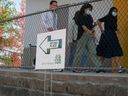 Surrey voters at the Ecole Woodward Hill voting station on Oct. 15, 2022.