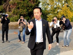 Mayor Elect Ken Sim meets the media following his win over Kennedy Stewart in Vancouver, BC., on October 17, 2022.