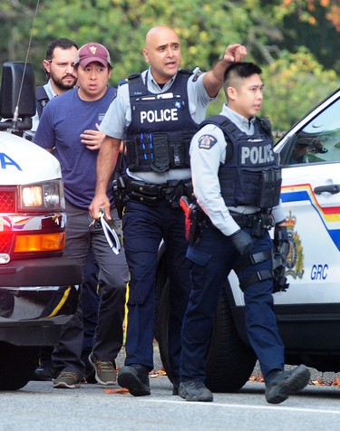 Burnaby RCMP on the scene at Canada Way in Burnaby on Oct. 18, 2022.