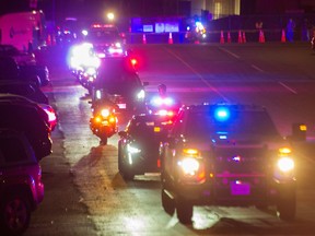 The body of Const. Shaelyn Yang leaves Burnaby Hospital accompanied by an RCMP procession on Oct. 20, 2022.