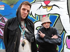 Graffiti artists Trey Helten (left) and Smokey (Jamie Hardy) in Vancouver on Sunday.