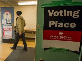 People vote at Grandview School during the 2020 British Columbia General Election.