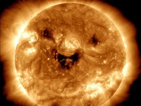 NASA's Solar Dynamics Observatory captured a photo of a "smiling" sun last week.