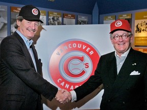 Jeff Mooney (left) and Jake Kerr have played a vital role in fostering minor pro baseball in Vancouver with their ownership of the Vancouver Canadians. Now they’ll be heading into the B.C. Sports Hall of Fame.