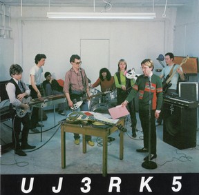 Rodney Graham (centre, glasses) on the cover of the UJ3RK5 EP.