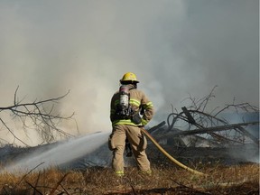 Firefighters put out a blaze on No. 5 Road near Williams Road in Richmond.