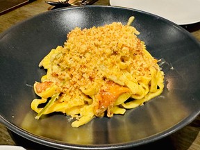 Tagliatelle witih leek, fennel and chanterelles from Folke, at 2585 West Broadway, Vancouver. Photo: Mia Stainsby. ]