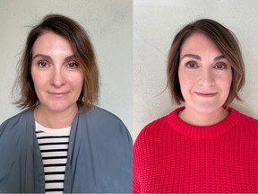 Celeste Ethier is a 49-year-old ophthalmic technician who was looking to change up her look for the festive season. On the left is Ethier before her makeover by Nadia Albano, on the right is her after.