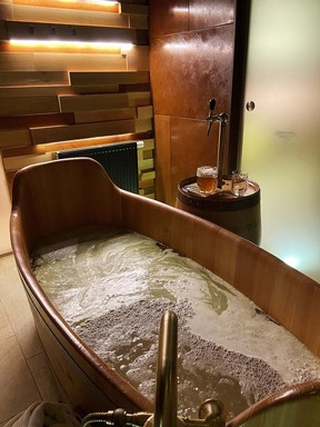 A bathtub at the The spa at Purkmistr filled with a special brew.