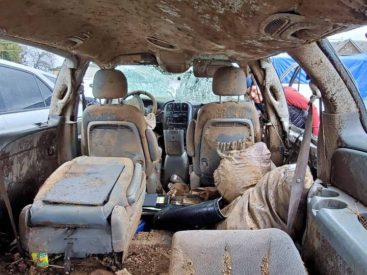  The interior of the Weiss family’s van after the mudslide.
